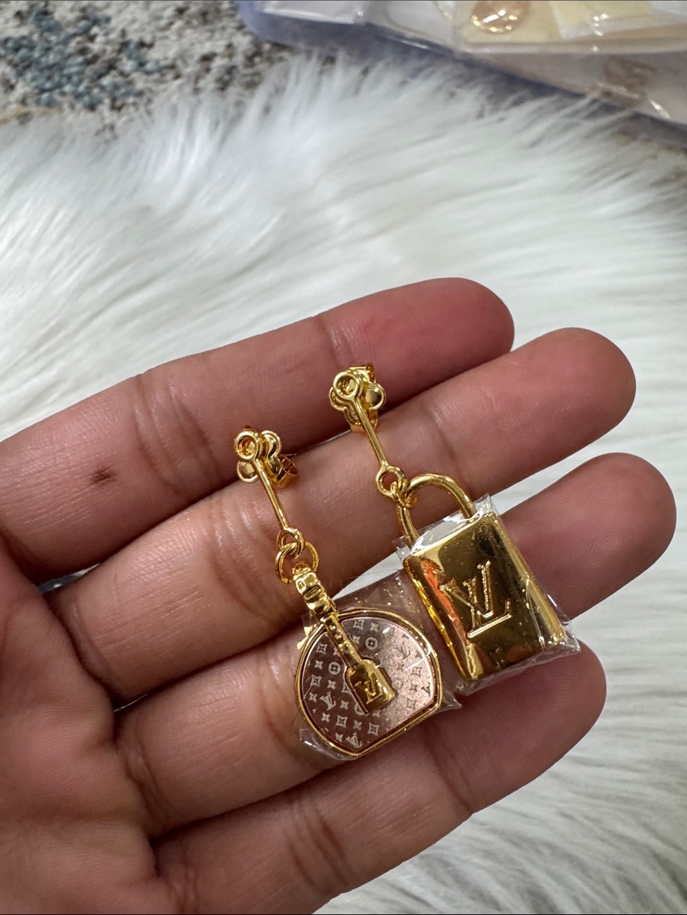Gold Mini Bag Charm Drop Earrings - Gold